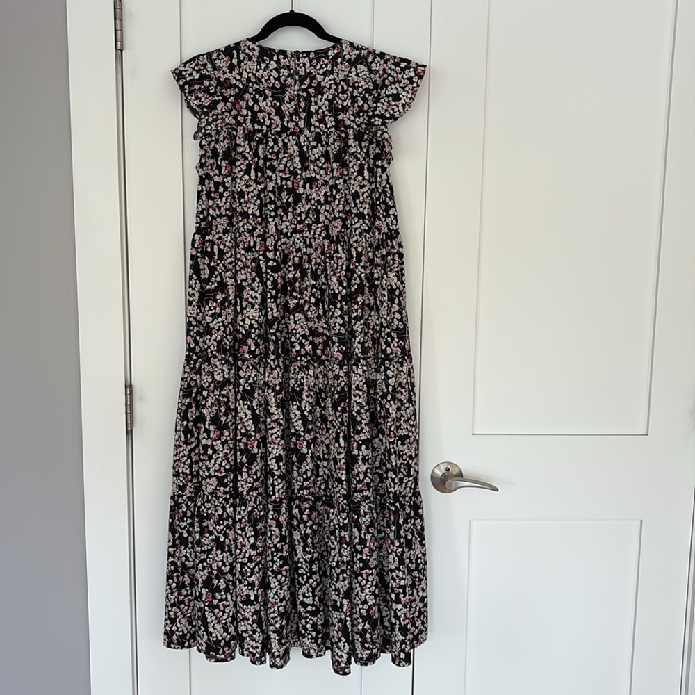 Banana Republic Poplin Cotton Tiered Floral Dress-NWT- Black/Pink- Size SMALL - Picture 7 of 12